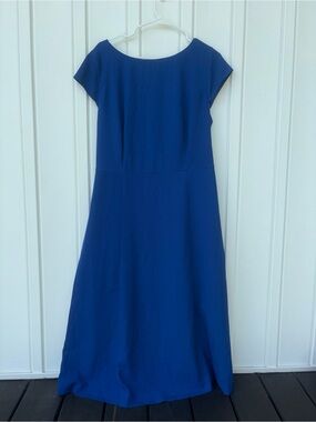 Fair Lady Elegant Royal Blue Cap-Sleeve Midi Dress